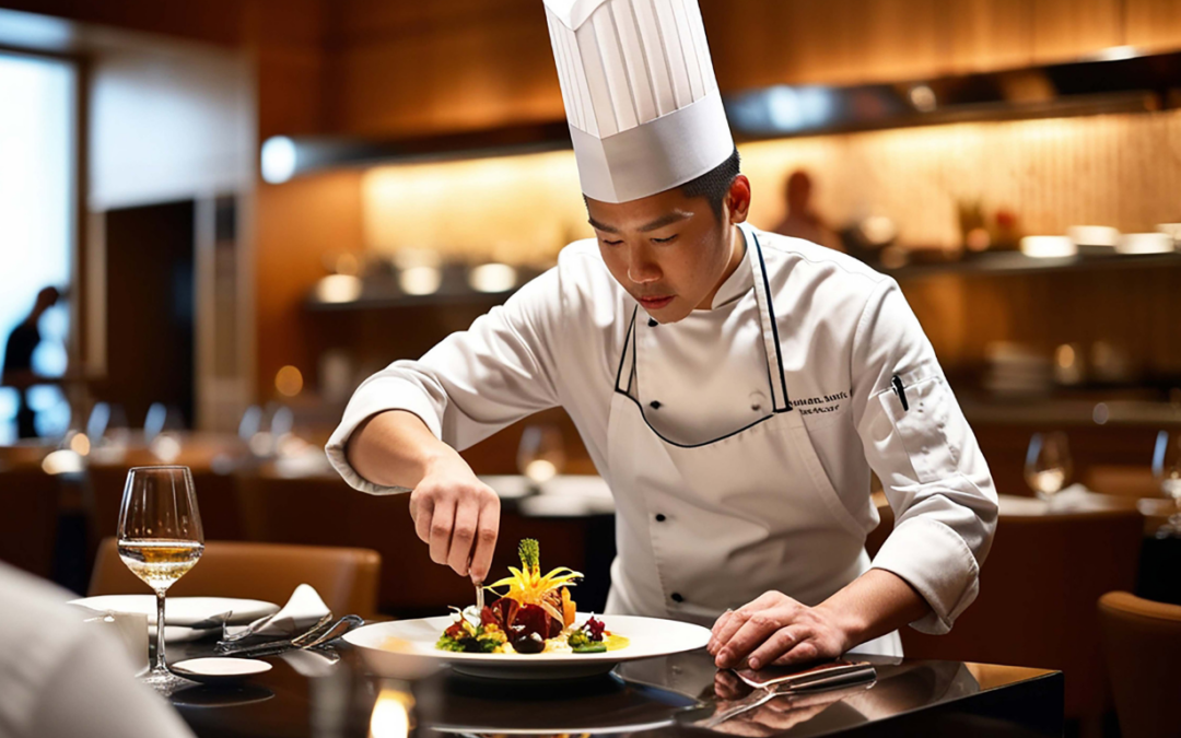 482 visa Chef plating a gourmet dish.
